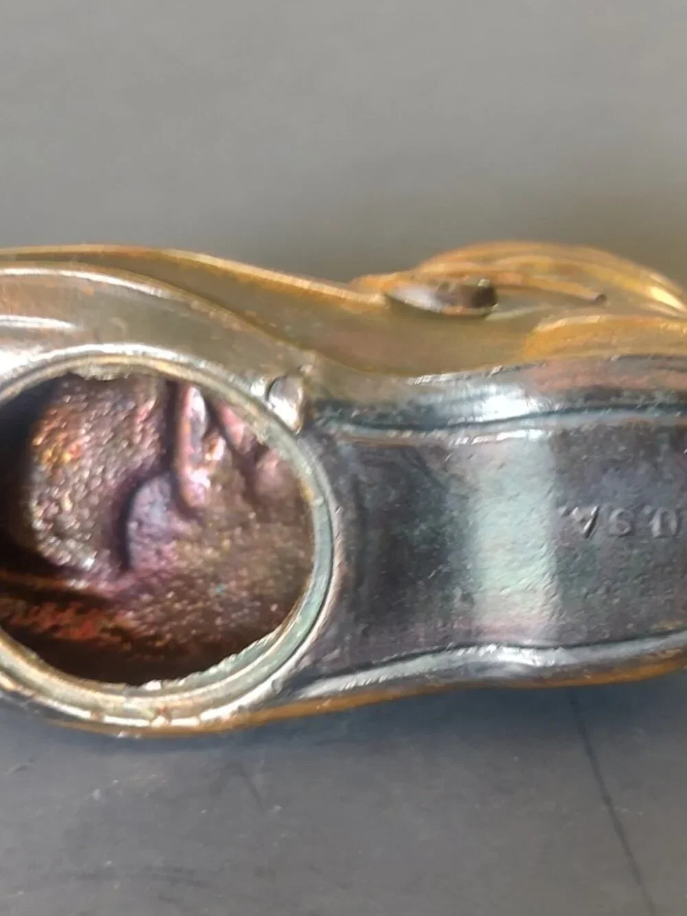 Vintage Bronze Baby Shoe Coin Piggy Bank Copper Color Plated Cast Metal